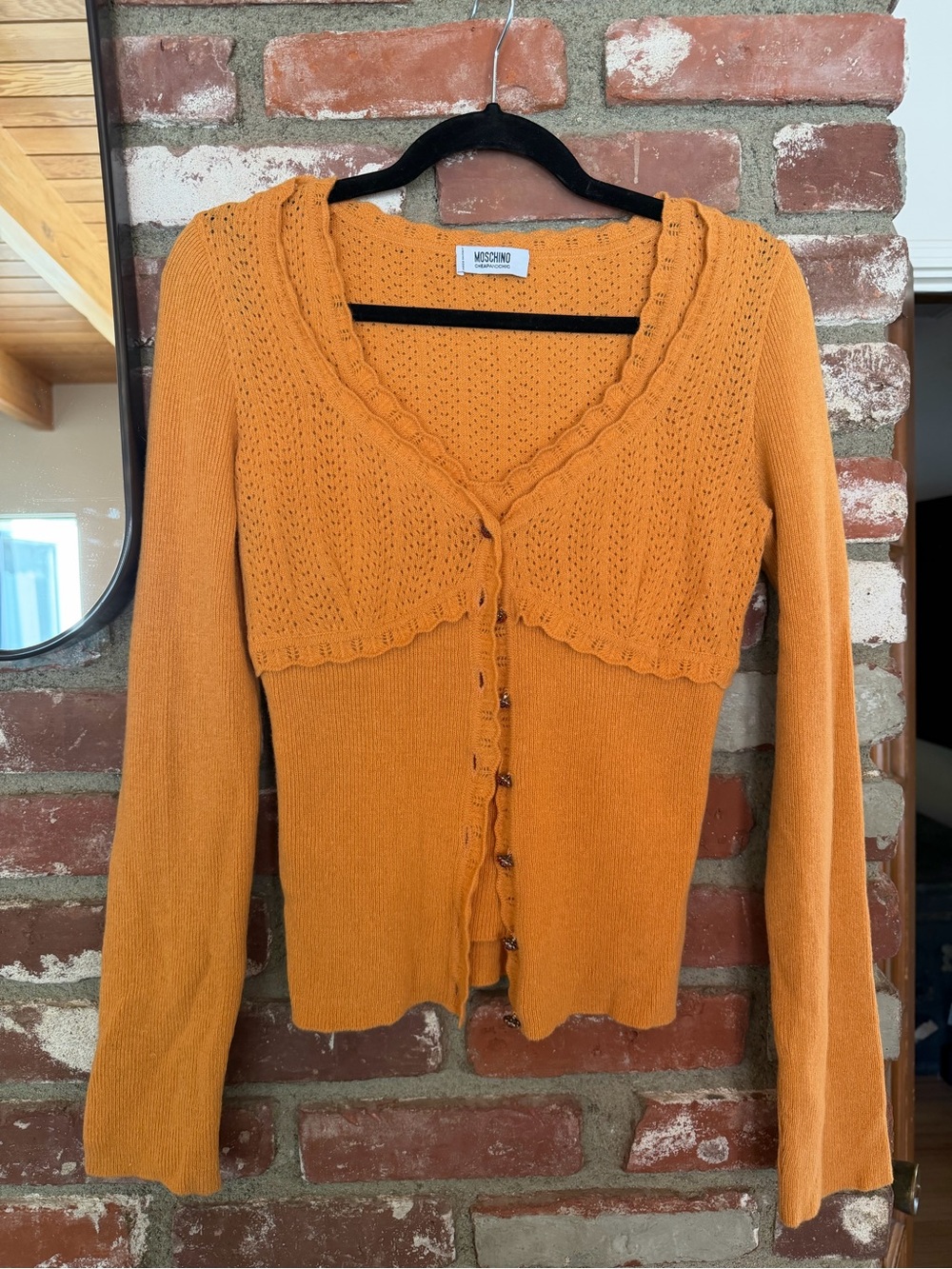 Moschino Orange Knit Cropped Cardigan